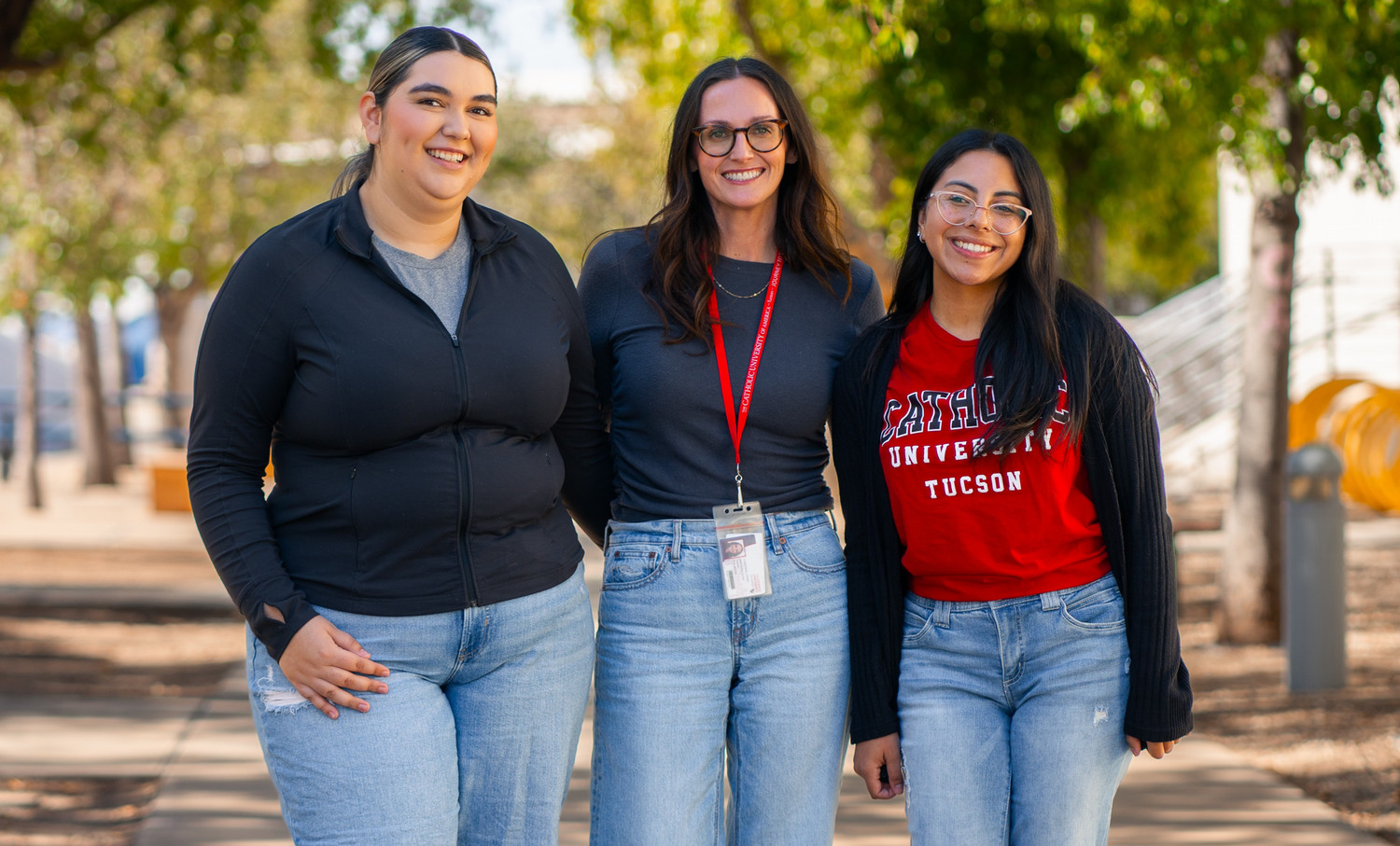 students with advisor on campus